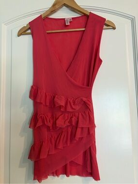 Sweet Pea Coral Red Ruffle Sheer Wrap Camisole Size Small